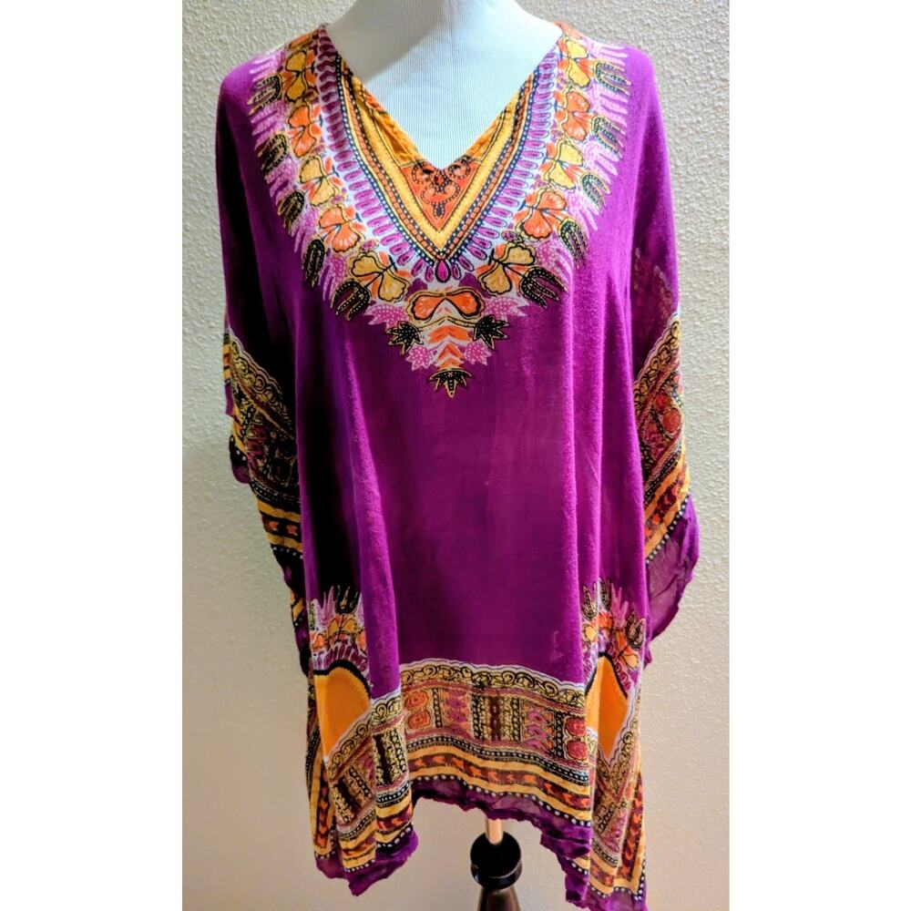 Purple Boho Kaftan Tunic Dashiki Style Top Caftan Festival Resort Beach
